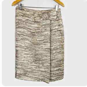 Zara Cream & Brown Tweed Bow Pencil Skirt - Size 4